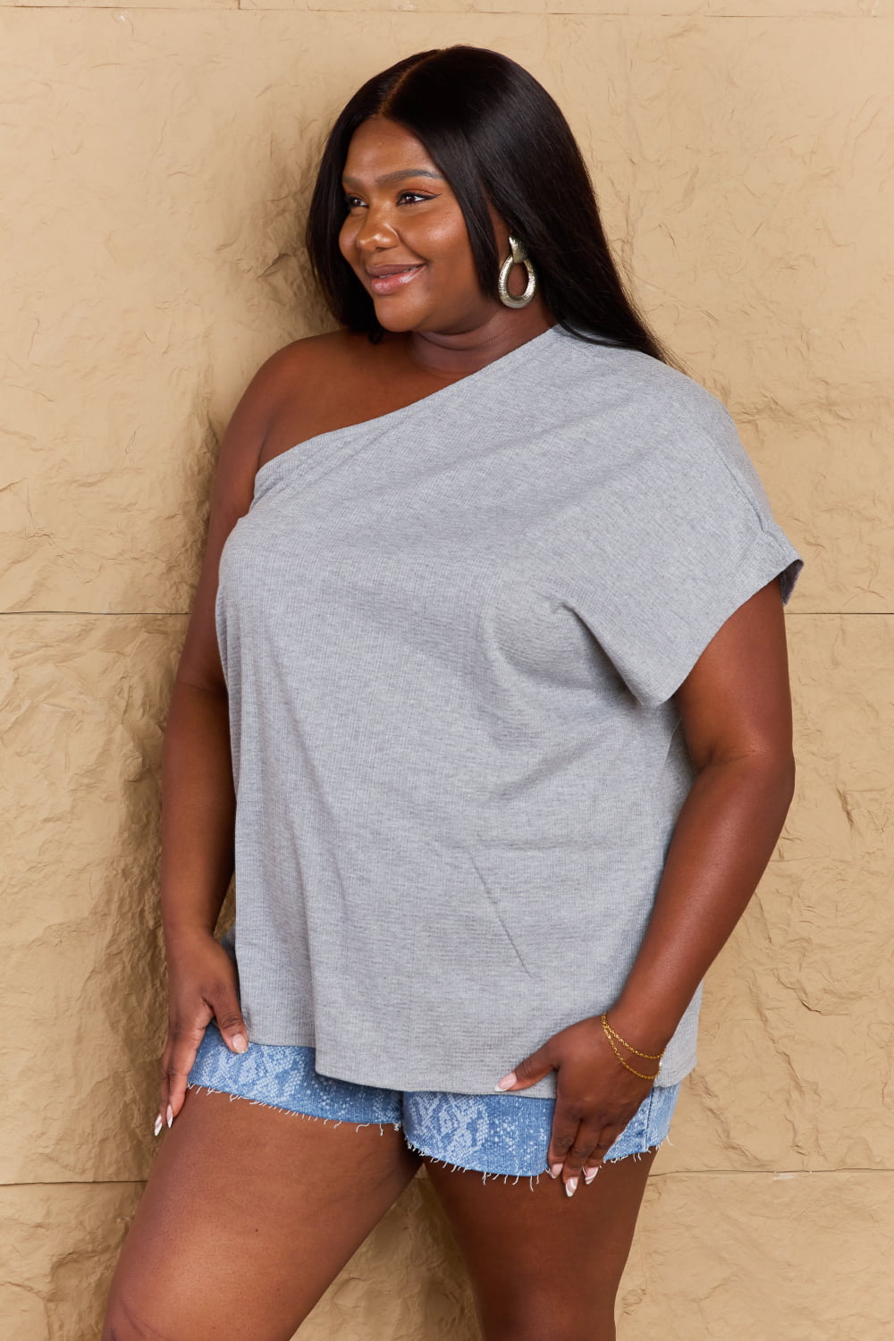 Tan Ninexis in My Groove One Shoulder Loose Top Clothing