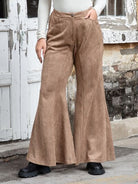 Rosy Brown Plus Size Pocketed Flare Pants Plus Size Clothing