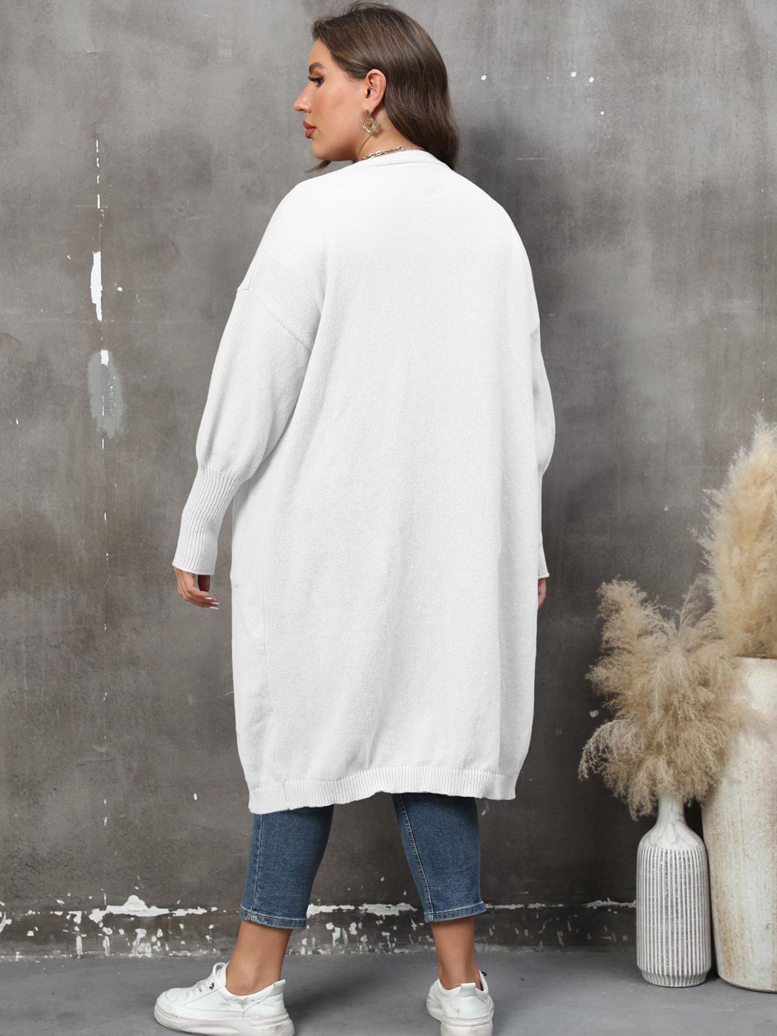 Slate Gray Plus Size Long Sleeve Pocketed Cardigan Clothing