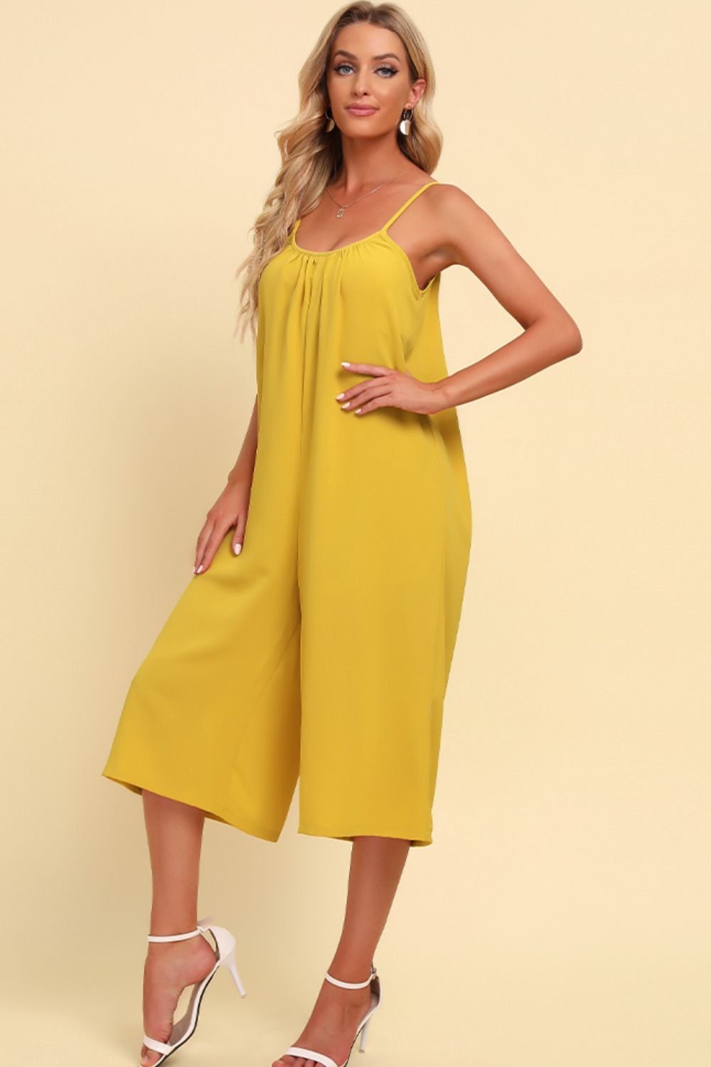 Wheat Spaghetti Strap Scoop Neck Jumpsuit Clothing