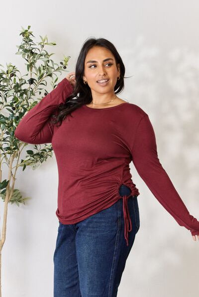 Dark Slate Gray Culture Code Full Size Drawstring Round Neck Long Sleeve Top Plus Size Clothing