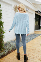 Light Gray Scalloped Boat Neck Openwork Tunic Sweater Shirts & Tops