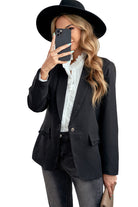 Black Mocha Latte Lapel Collar Button Pocket Blazer Coats & Jackets