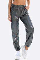 White Smoke Golden Days Glitter Elastic Waist Pants with Pockets Pants