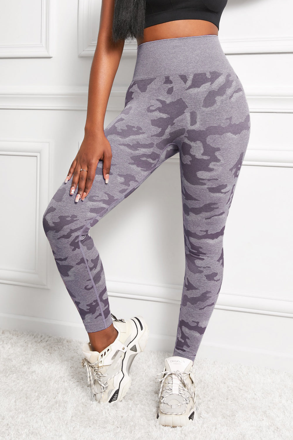 Light Gray Camo Print Seamless High Waist Yoga Leggings activewear