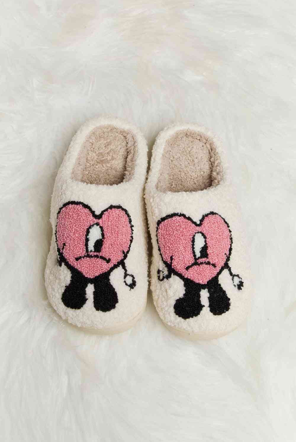 Light Gray Melody Love Heart Print Plush Slippers Gifts