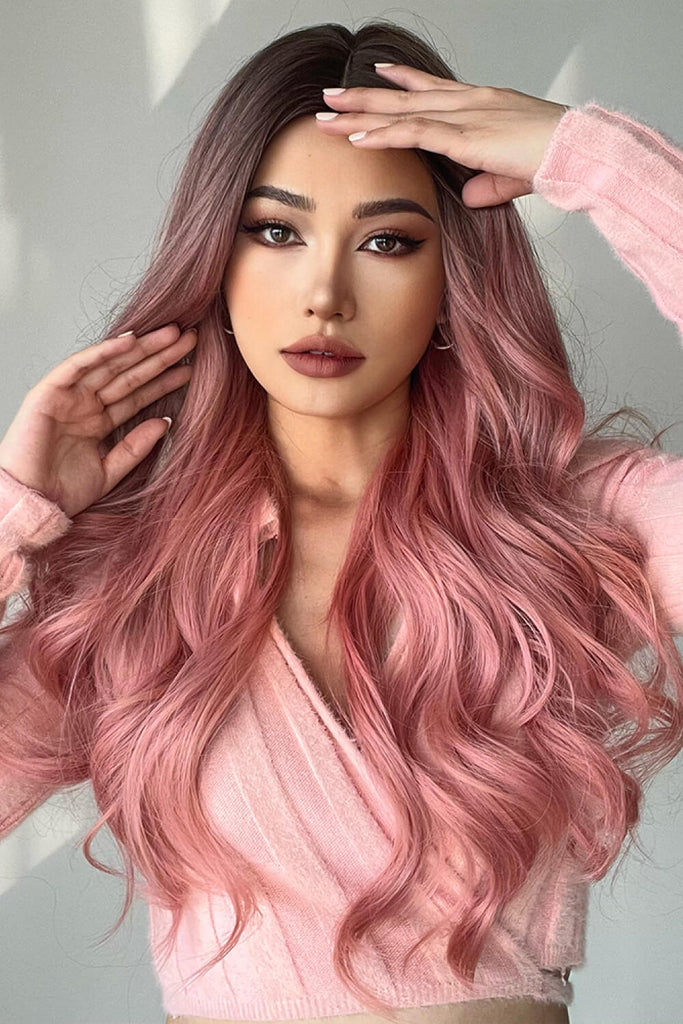 Rosy Brown Fashion Wave Synthetic Long Wigs in Pink 26'' Wigs