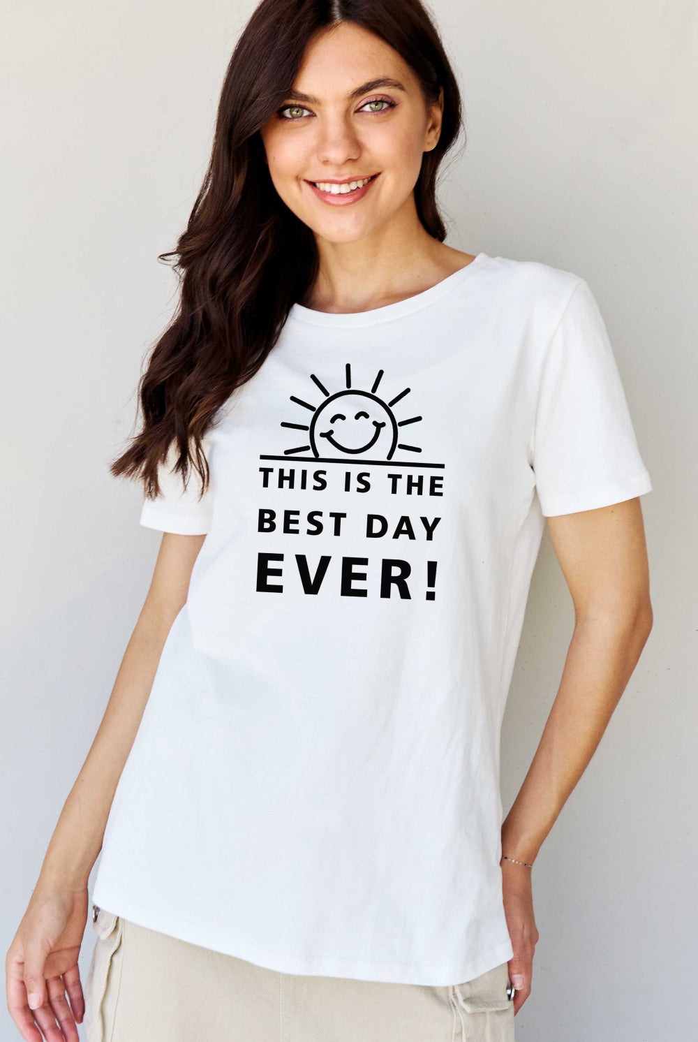Light Gray Simply Love Full Size THIS IS THE BEST DAY EVER! Graphic Cotton T-Shirt Graphic Tees