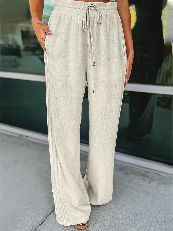 Gray Drawstring Wide Leg Pants Clothing