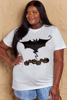 Gray Simply Love Full Size Bat & Pumpkin Graphic Cotton T-Shirt Clothing