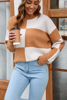 Gray Color Block Round Neck Dropped Shoulder Sweater Capsule