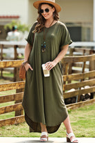 Dim Gray Plus Size V-Neck Short Sleeve Maxi Dress Clothing