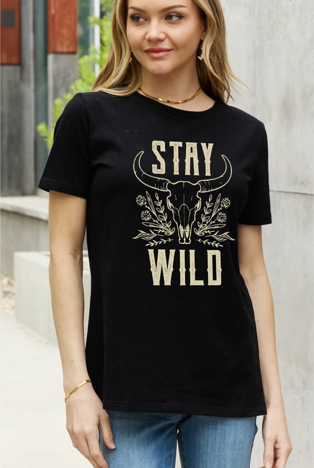 Light Gray Simply Love Full Size STAY WILD Graphic Cotton Tee Tops