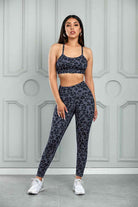 Gray Leopard Cutout Sports Bra and Leggings Set Trends