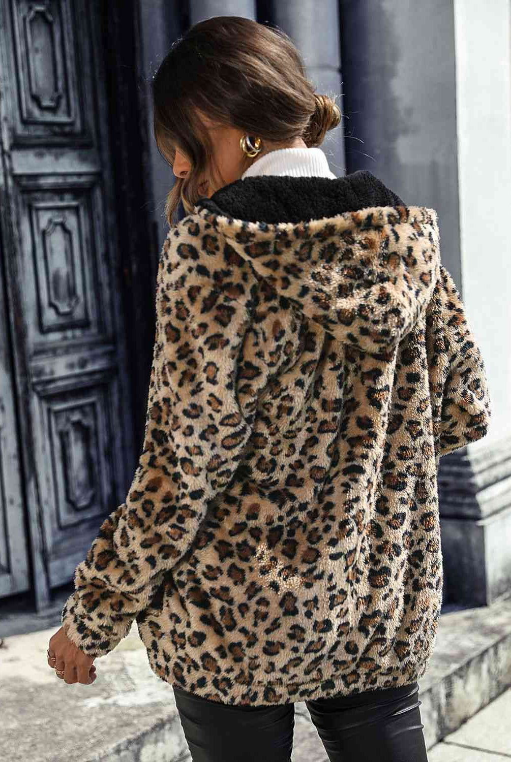Dark Slate Gray Leopard Zip-Up Hooded Jacket Trends