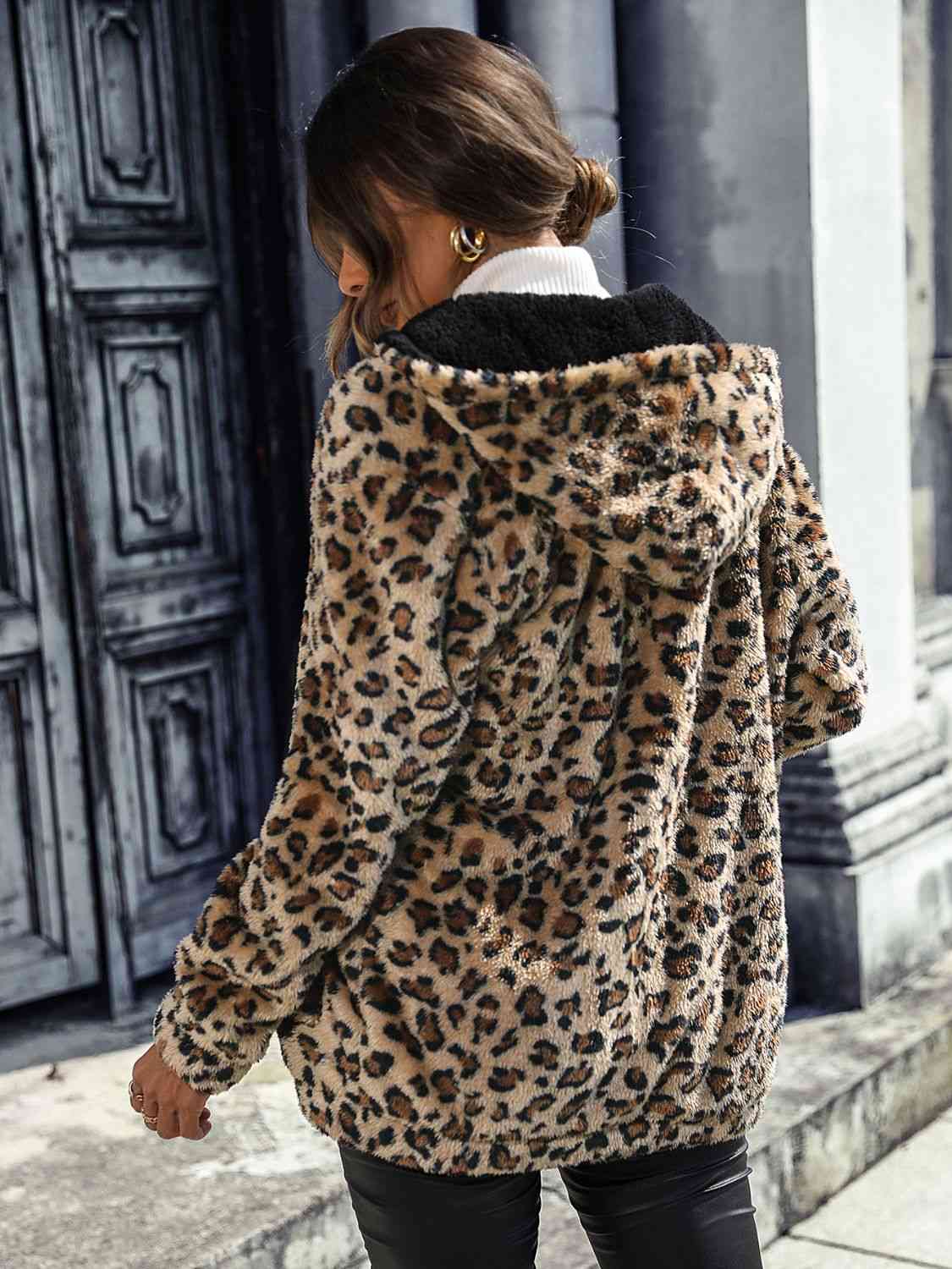 Dark Slate Gray Leopard Zip-Up Hooded Jacket Trends