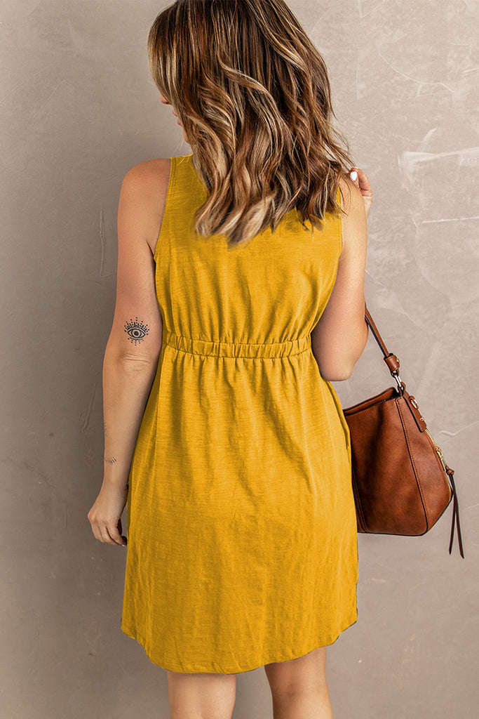Dark Khaki Magic Dress Sleeveless Button Down Mini Dress