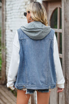 Light Slate Gray Sleeveless Denim Top with A Detachable Hood Denim