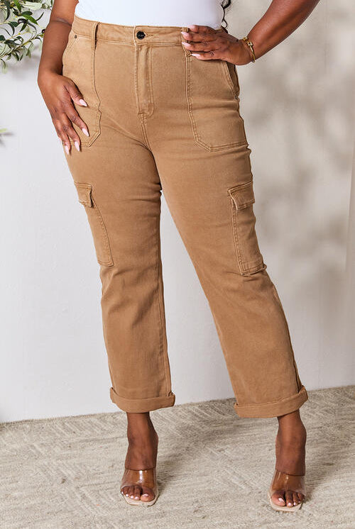 Gray Risen Full Size High Waist Straight Jeans with Pockets Denim