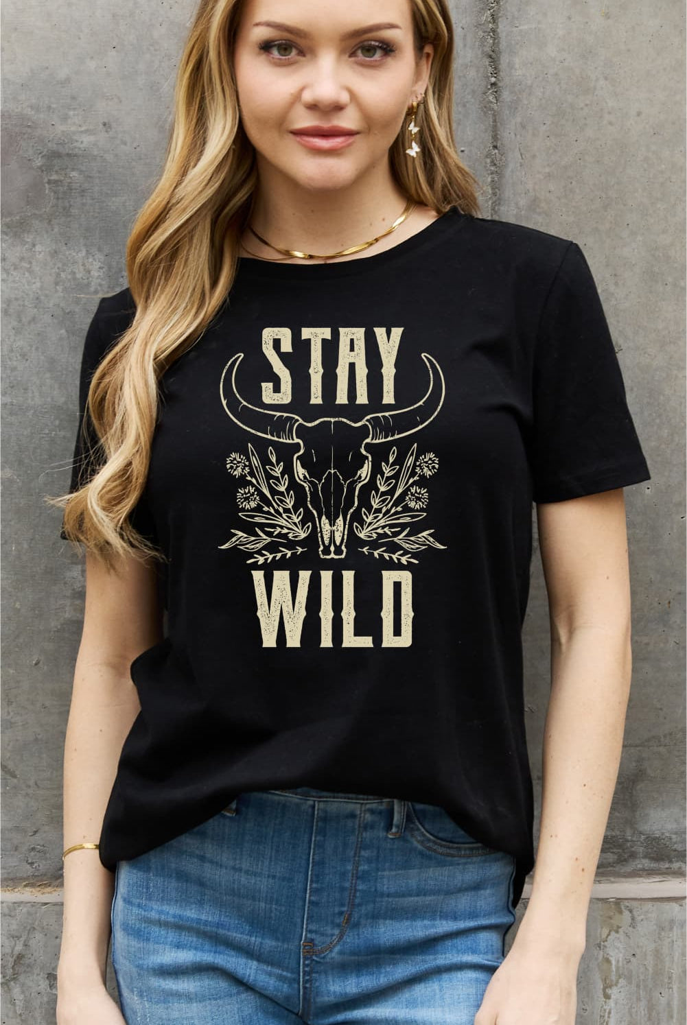 Dark Slate Gray Simply Love Full Size STAY WILD Graphic Cotton Tee Tops