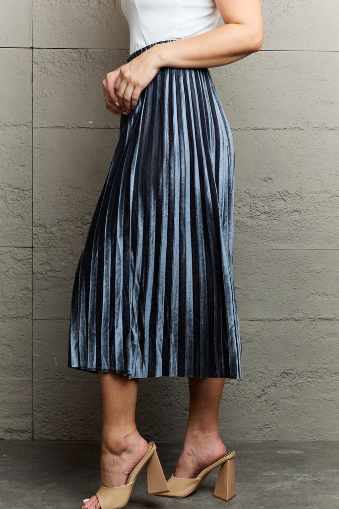 Dim Gray Ninexis Accordion Pleated Flowy Midi Skirt Clothing