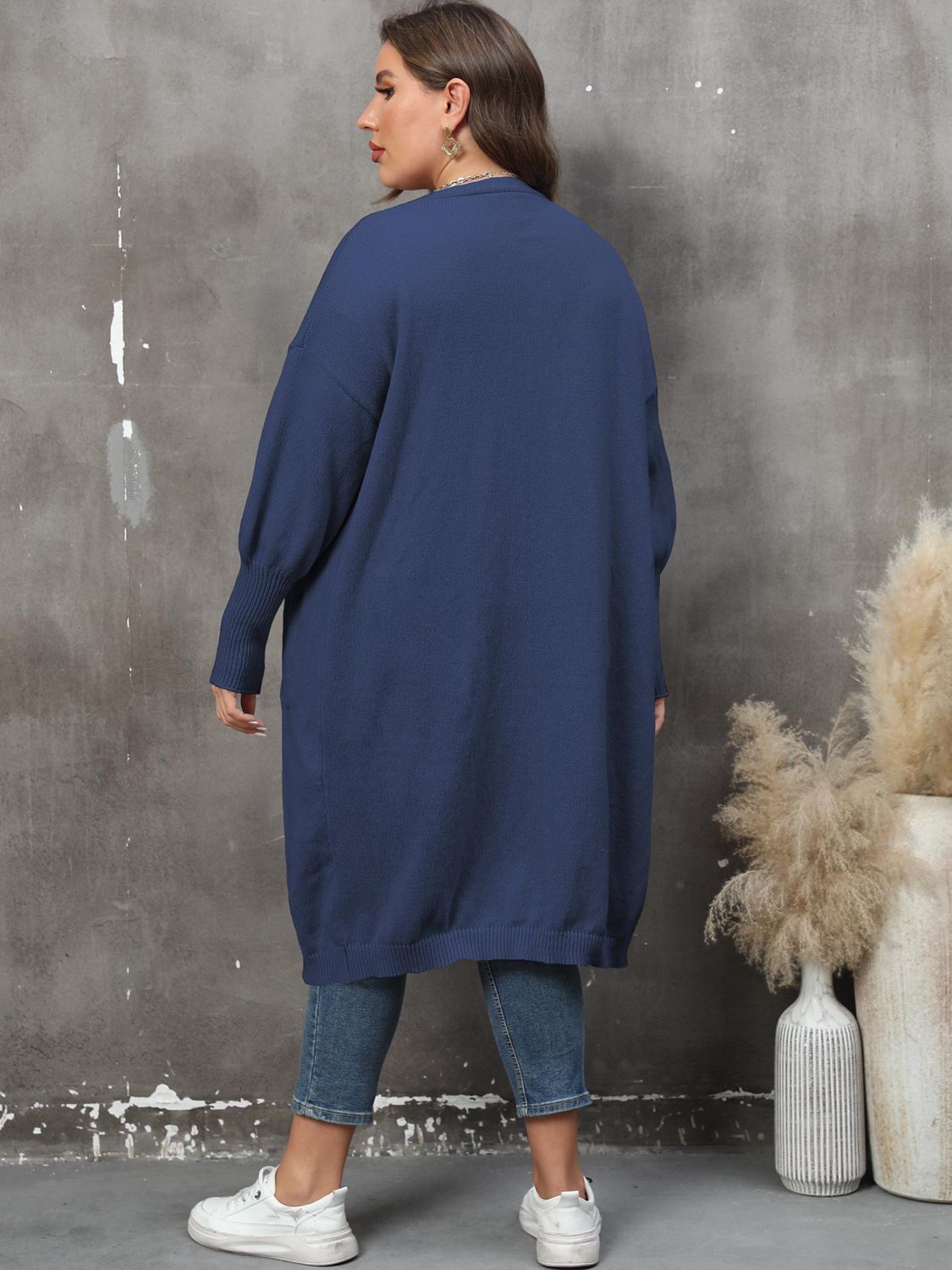 Dim Gray Plus Size Long Sleeve Pocketed Cardigan Clothing