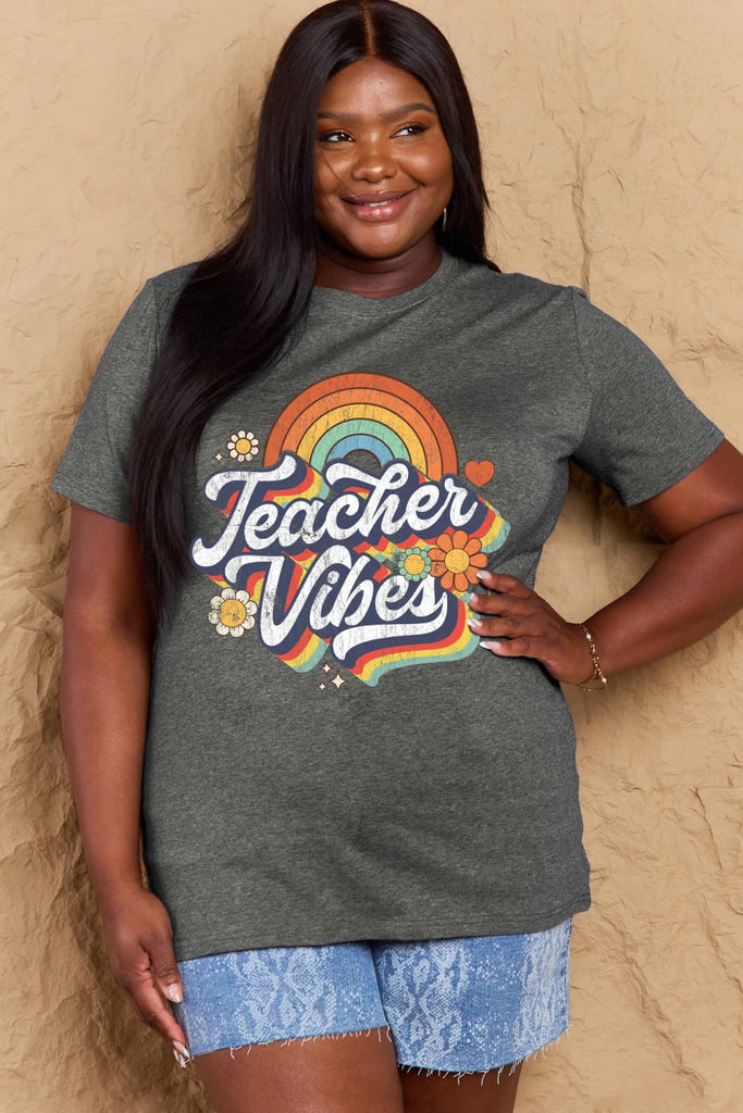 Dim Gray TEACHER VIBES Graphic Cotton T-Shirt Graphic Tees