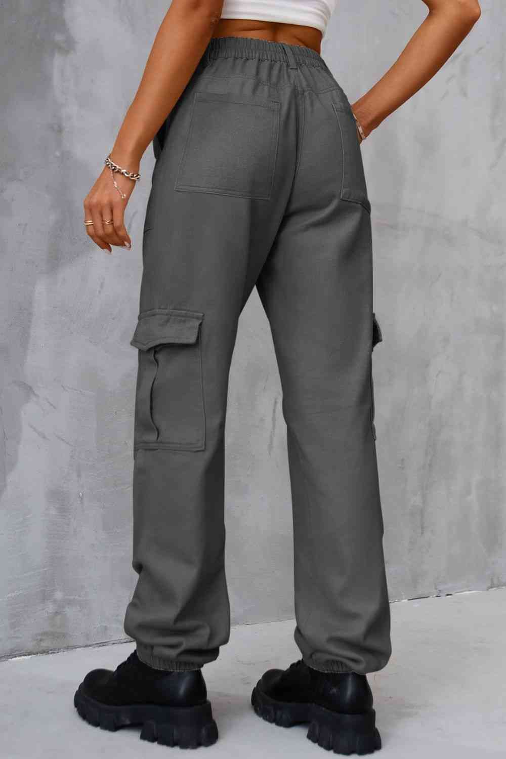 Light Slate Gray Buttoned High Waist Jeans with Pockets Denim
