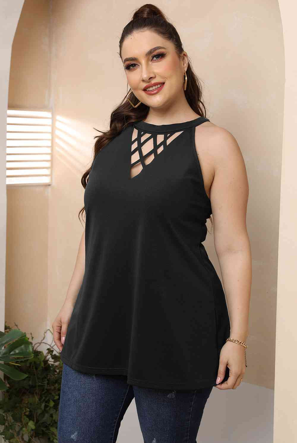 Black Plus Size Halter Neck Cutout Sleeveless Dress Plus Size Clothes
