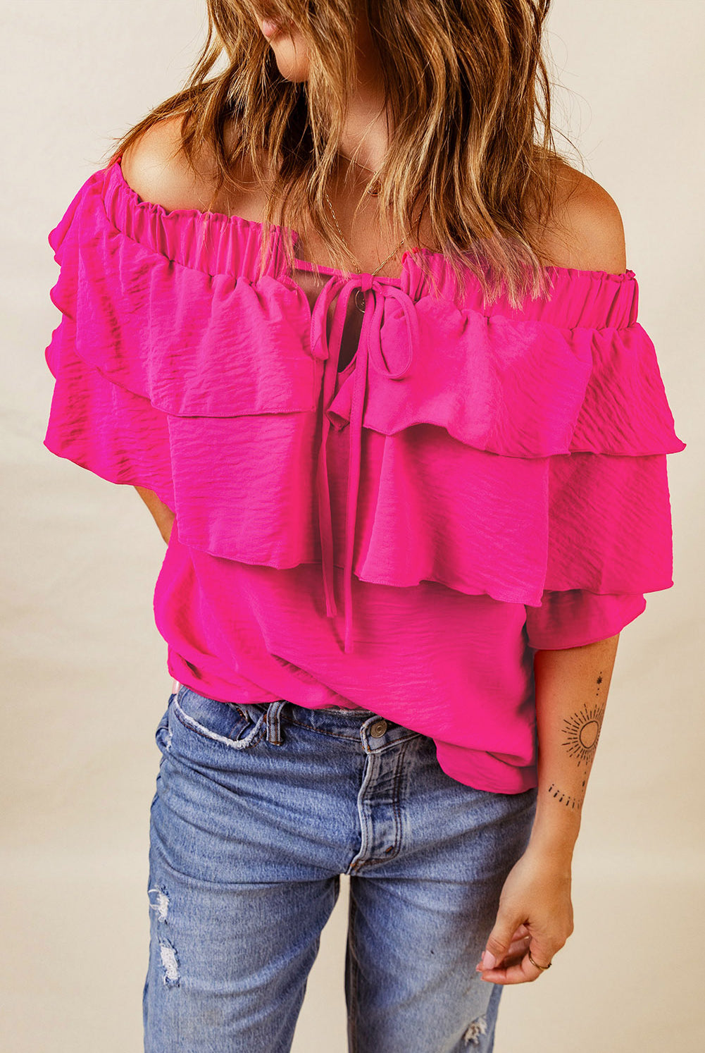 Maroon My Kindness Tied Off-Shoulder Layered Blouse Shirts & Tops