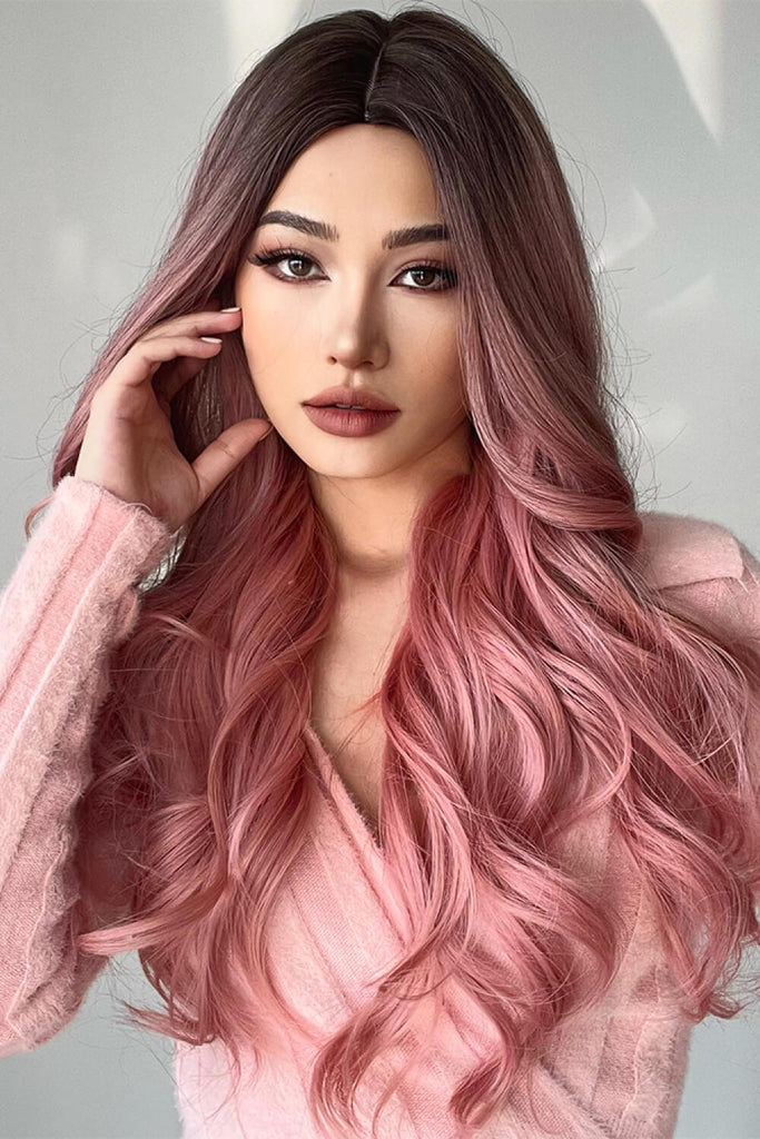 Gray Fashion Wave Synthetic Long Wigs in Pink 26'' Wigs