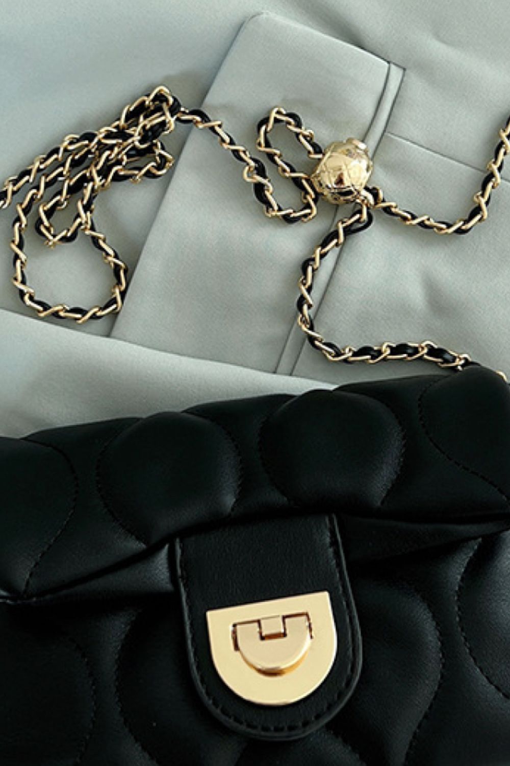 Dark Gray PU Leather Adjustable Chain Crossbody Bag Handbags