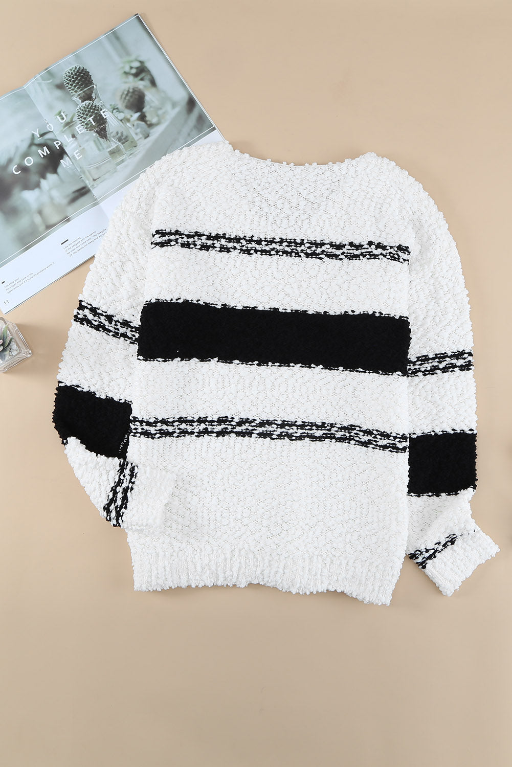Gray Sittin Pretty Striped V-Neck Popcorn Knit Sweater Sweaters