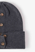 Lavender Button Detail Rib-Knit Cuff Beanie Winter Accessories