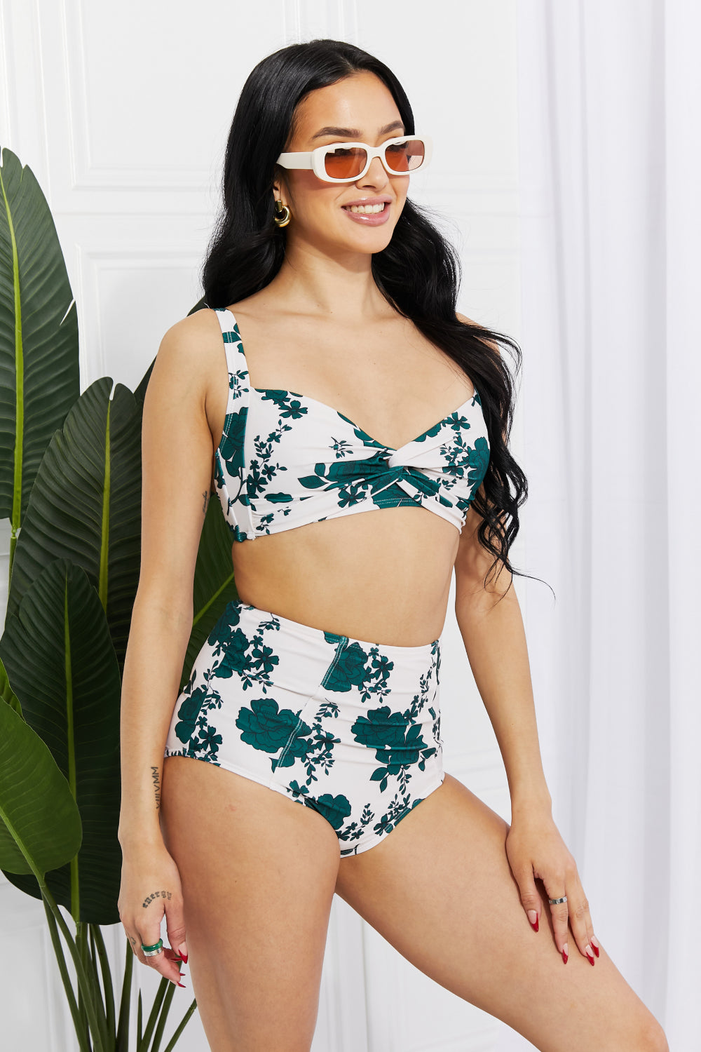 Light Gray Marina West Swim Take A Dip Twist High-Rise Bikini in Forest Swimwear