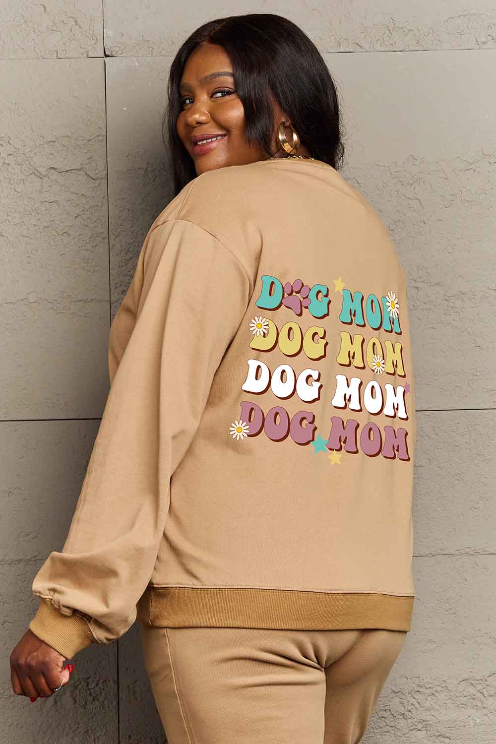 Rosy Brown Simply Love Simply Love Full Size Round Neck Dropped Shoulder DOG MOM Graphic Sweatshirt Sweatshirts