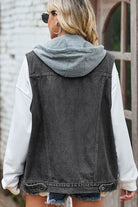 Dark Slate Gray Sleeveless Denim Top with A Detachable Hood Denim