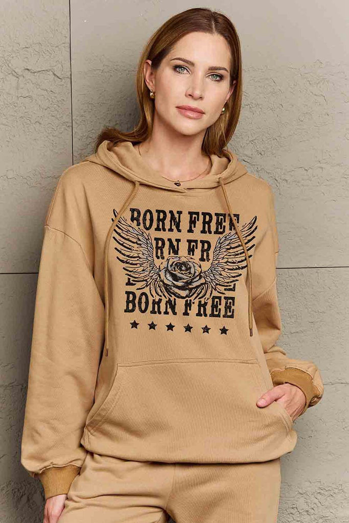 Rosy Brown Simply Love Simply Love Full Size BORN FREE Graphic Hoodie Sweatshirts