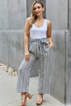 Dark Gray Heimish Find Your Path Full Size Paperbag Waist Striped Culotte Pants
