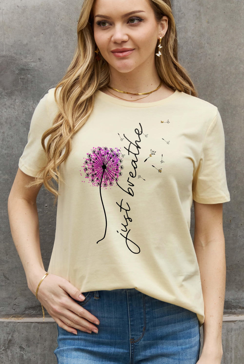 Rosy Brown Simply Love Full Size JUST BREATHE Graphic Cotton Tee Graphic Tees