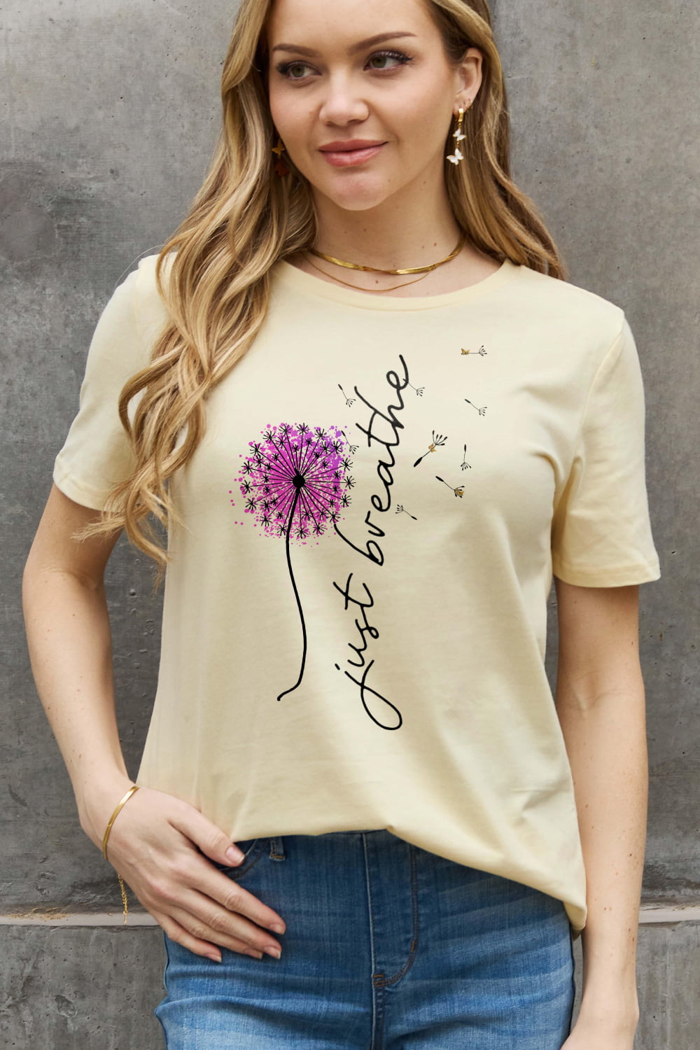 Rosy Brown Simply Love Full Size JUST BREATHE Graphic Cotton Tee Graphic Tees