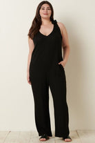 Black Mittoshop Rib Knit V-Neck Cross Back Jumpsuit Clothing