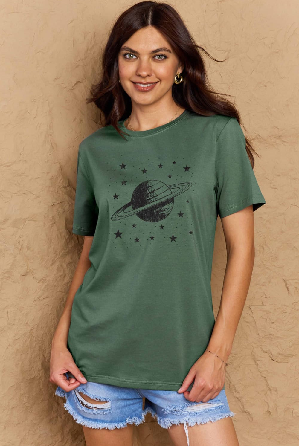 Rosy Brown Girls Are From Saturn Planet Graphic Cotton T-Shirt Graphic Tees