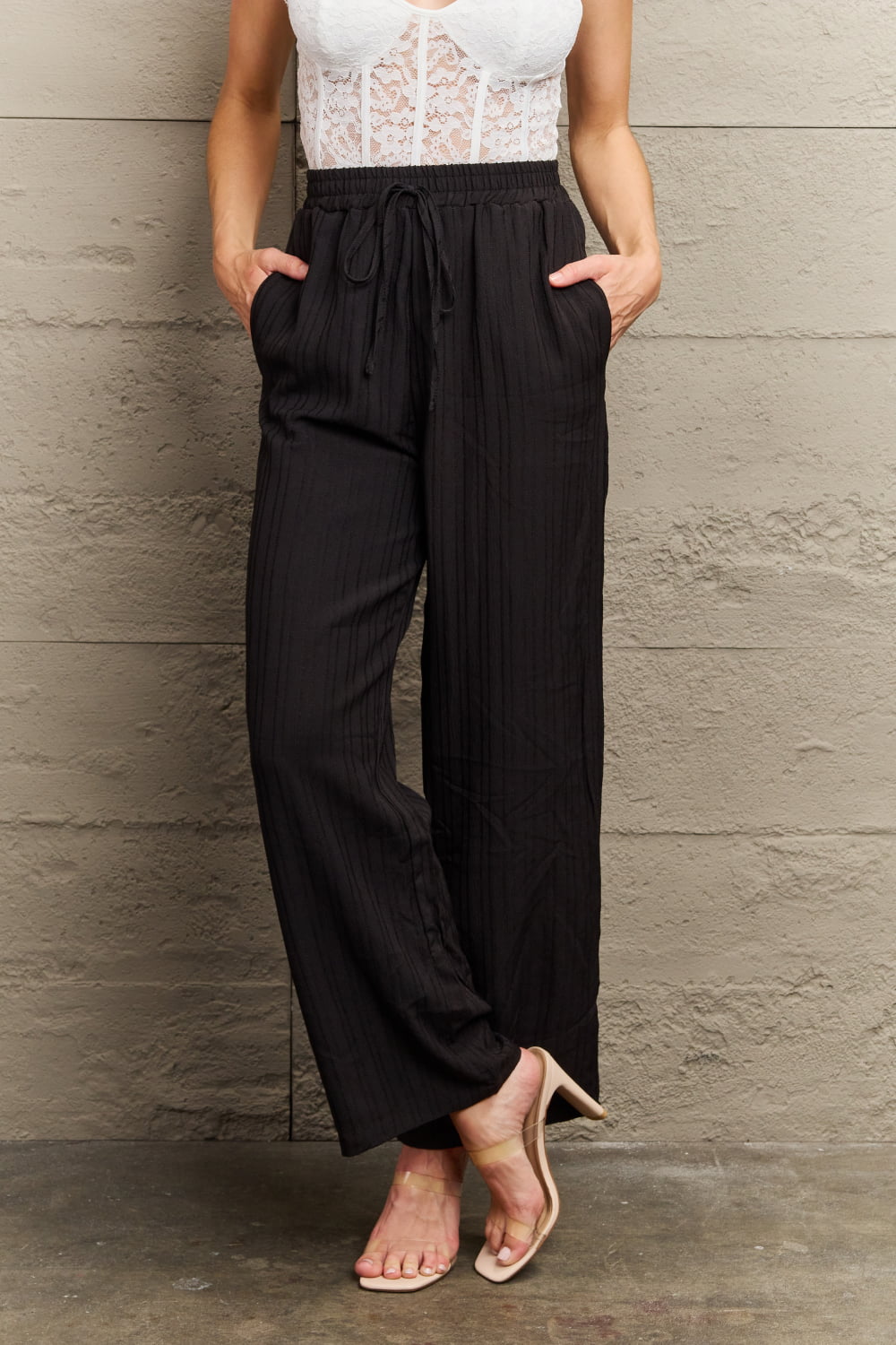 Rosy Brown Tie Waist Long Pants Clothing