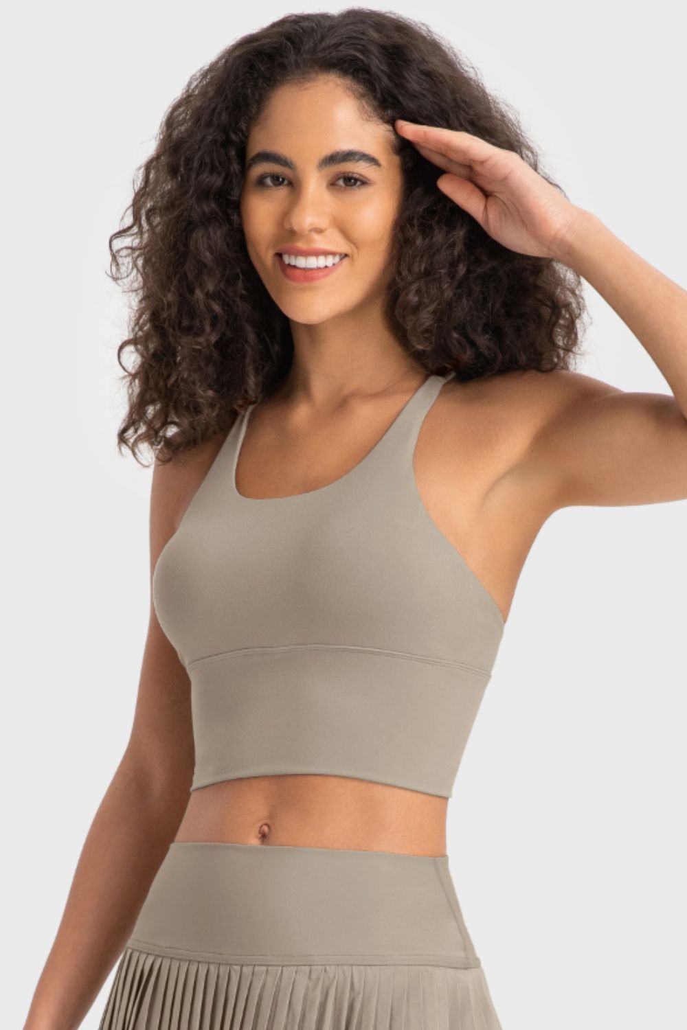 Light Gray Sugar and Spice Crisscross Back Ladder Detail Sports Bra activewear