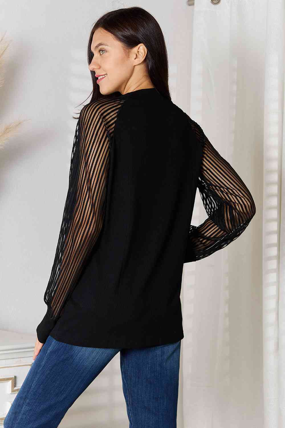 Black Double Take Round Neck Raglan Sleeve Blouse Holiday