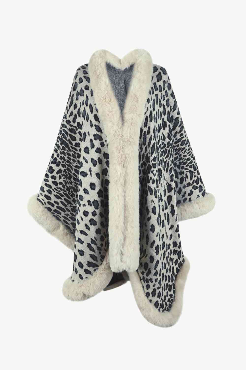 Beige Leopard Open Front Poncho Trends