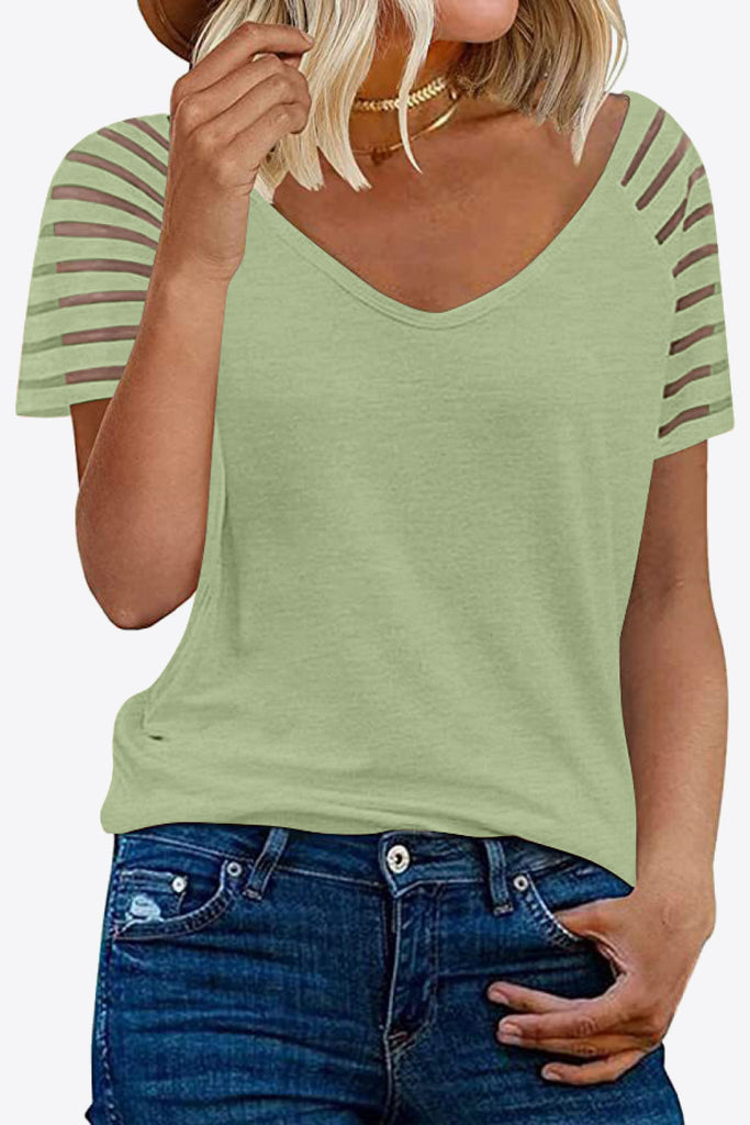 Rosy Brown V-Neck Raglan Sleeve Tee Tops