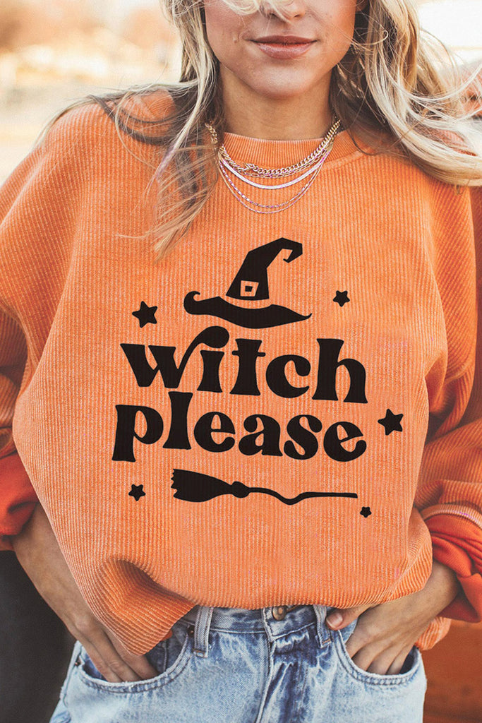 Dark Salmon WITCH PLEASE Graphic Dropped Shoulder Sweatshirt Clothing