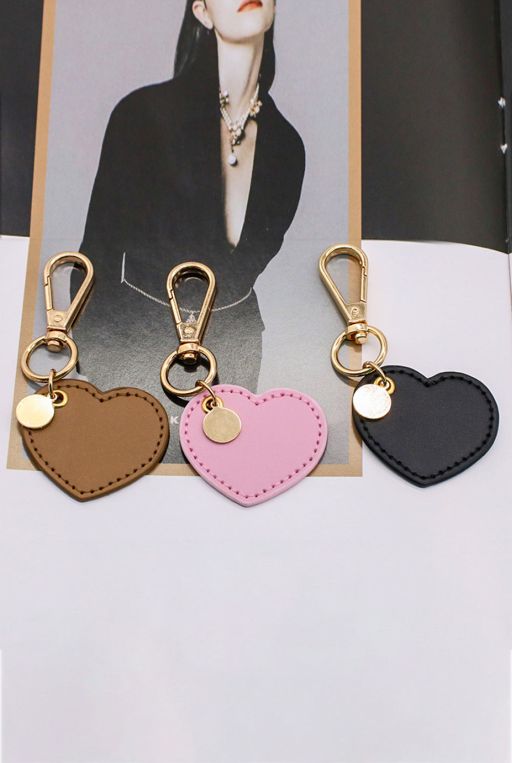 Dark Slate Gray Assorted 4-Pack Heart Shape PU Leather Keychain Key Chains